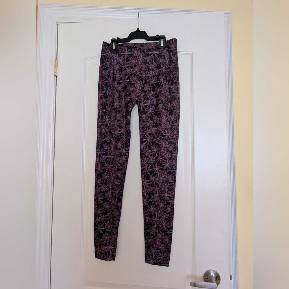 Purple and Black Spiderweb Patterned Leggings